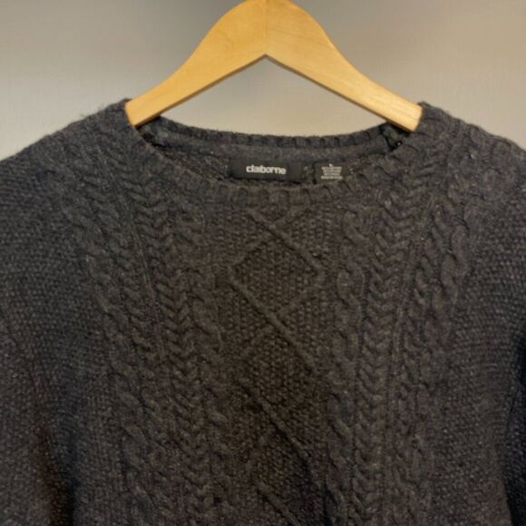 Claiborne Mens Gray Cable Knit Crew Neck Long Sleeve Sweater Large - Picture 3 of 6